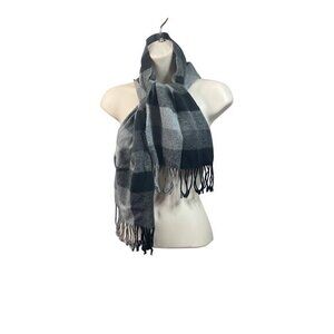 Gray Black Plaid Scarf Fringed Ends Winter Fashion Neck Warmer‎